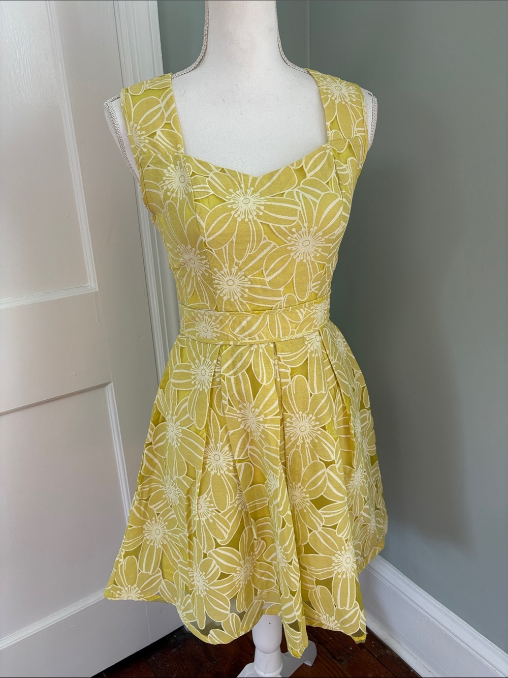 Soiéblu Yellow Floral‎ Fit-and-Flare Dress Floral Sleeveless Sundress Small